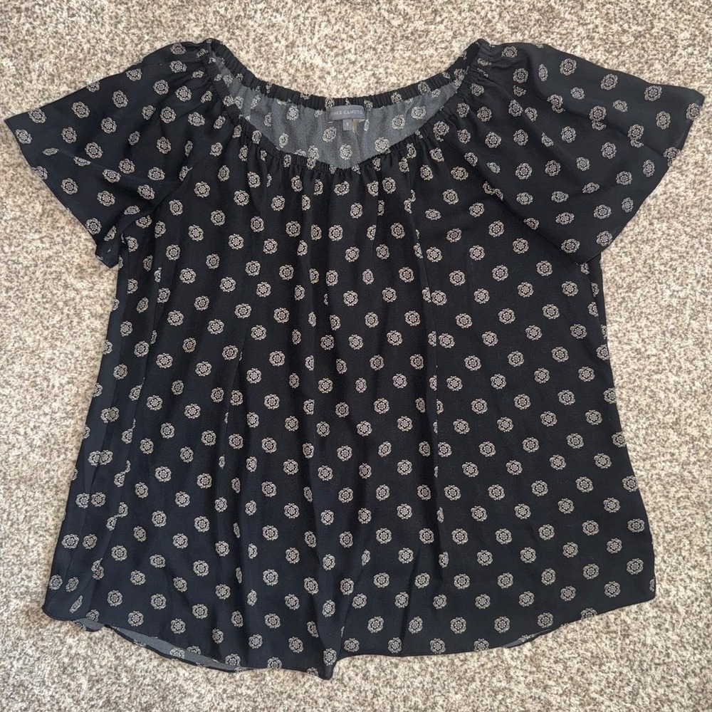 Vince Camuto Top Black White Geometric Women's Small Short Sleeve